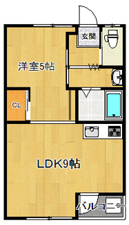 【間取り】 | リノベ済み（2DK⇒1LDK）