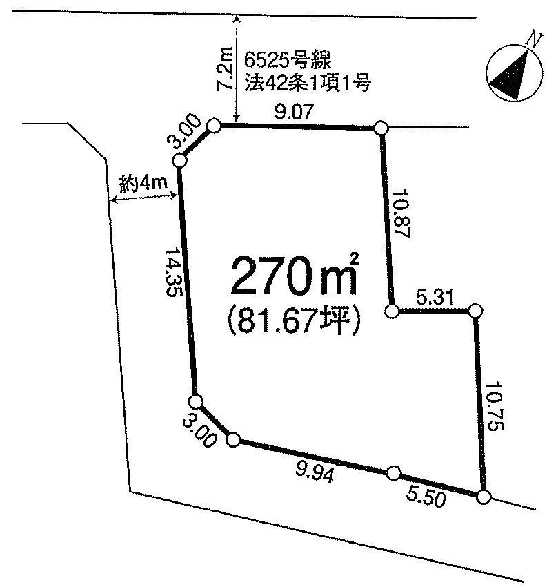 ふじみ野市亀久保　建築条件なし売地　東武東上線『上福岡駅』徒歩33分　【三角小学区】の土地図