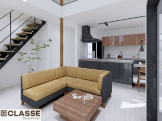 【完成予想図】 | 木津川市城山台11丁目　売土地　建築条件付き | アトリエスタイルハウス仕様の窓はペアガラス、サッシはアルミ×樹脂複合のハイブリットサッシを採用。ガラスの間には断熱性の高いアルゴンガスを充填しておりますので、より断熱性能が高まる仕様になっております