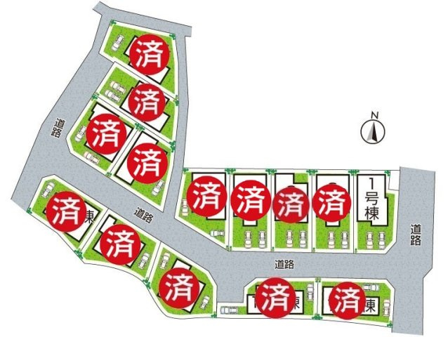 泉南市新家　2期　未入居の区画図|全１４区画・前面道路５ｍ