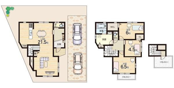 岸和田市岸城町の間取り|広々リビング・収納豊富