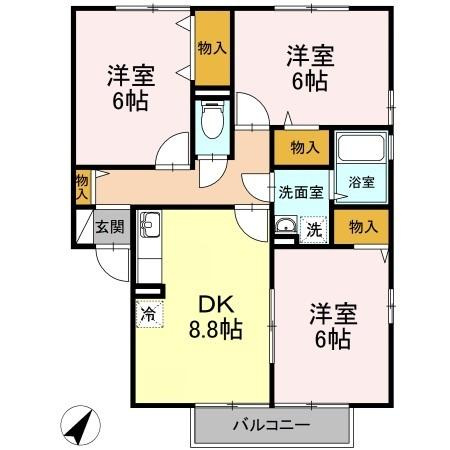 【間取り】 | サニーコート A棟 | 3DKです