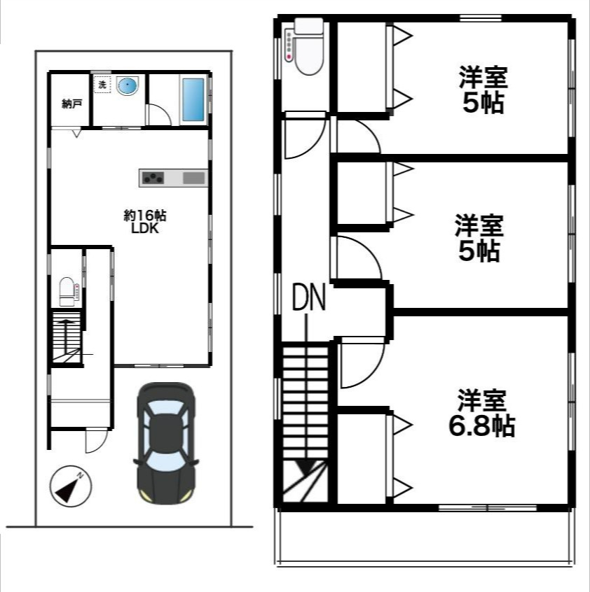 厚木市宮の里3丁目　売地の区画図|延べ床面積　87m2 参考プランです。建物価格　1630万円