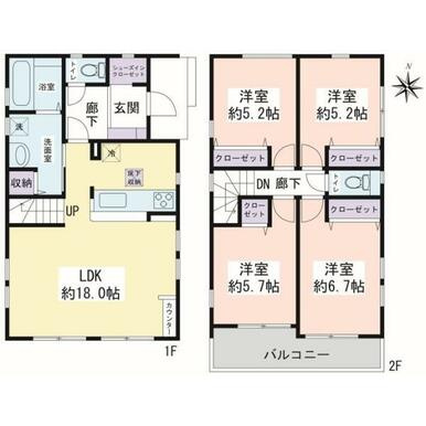 【間取り】 | 大和市中央新築戸建て2期　2号棟