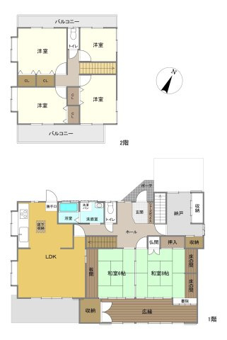 【間取り】 | 宗像市自由ヶ丘２丁目 戸建て | 広いお部屋をお探しのファミリーにおススメ！
居室4部屋＋LDK＋2間続きの和室+納戸の間取りです。
収納が充実しているので居住スペースをスッキリと使えます