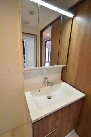 グランレブリー桂川グレイスレジデンスの独立洗面台|3面鏡シャワー付き独立洗面台