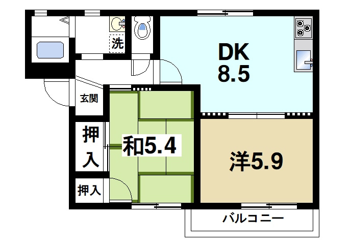 マノワール四条Ｂの間取り|使いやすい間取りの2DKです