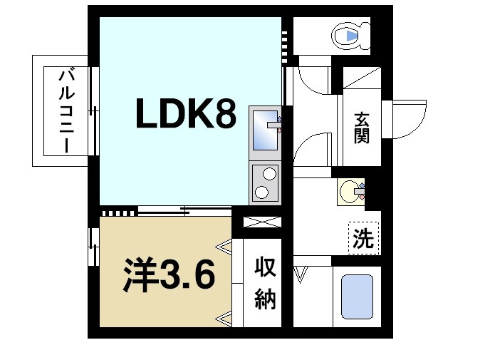 サンハイツ芝辻の間取り|単身者にピッタリな1LDKです