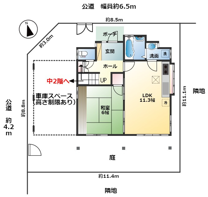 中2階のあるゆったり４LDKの間取り|北西の角地かつ整形地に４LDKの間取です