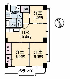 【間取り】 | 真締川ハイツ | 3LDKです