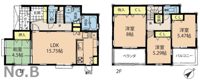 安芸郡海田町国信2丁目　新築一戸建て(全6棟)の間取り|No.B