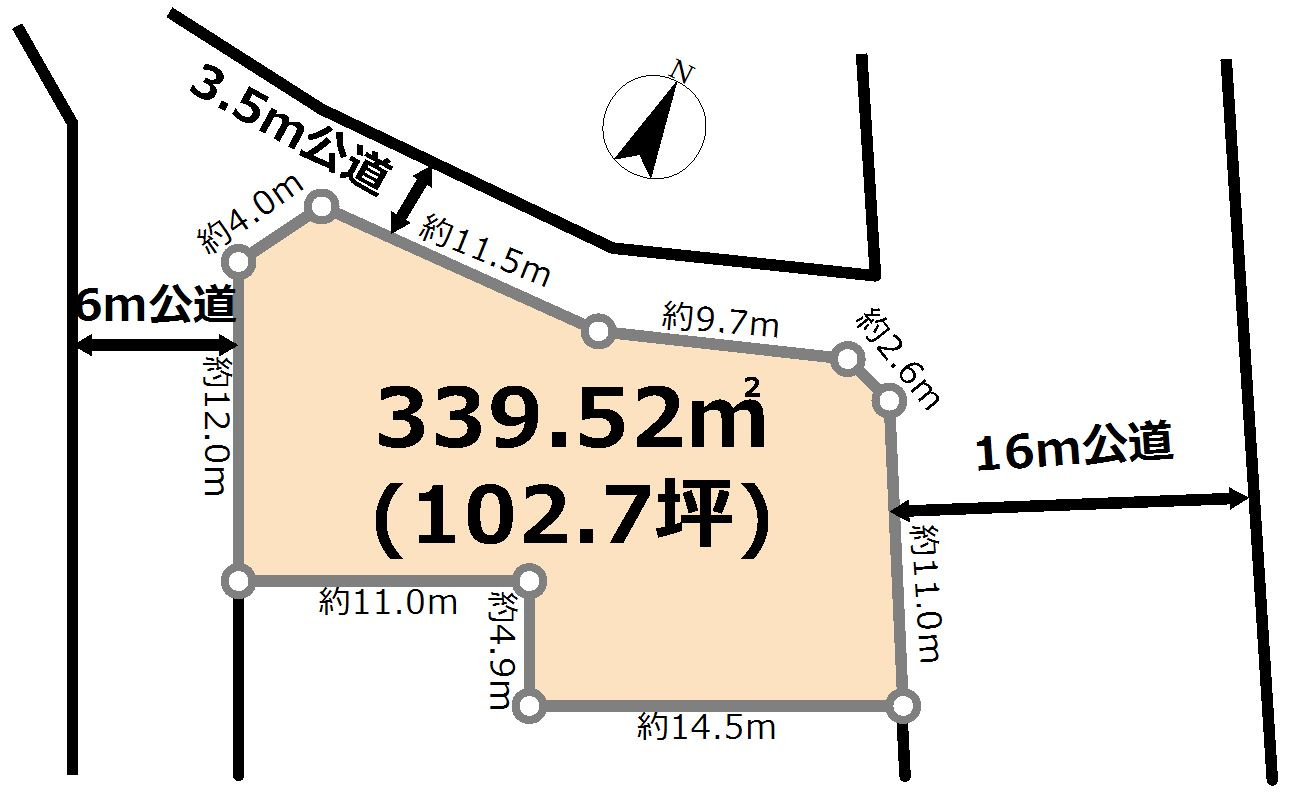 茨城県東茨城郡大洗町東光台　土地102坪の土地図