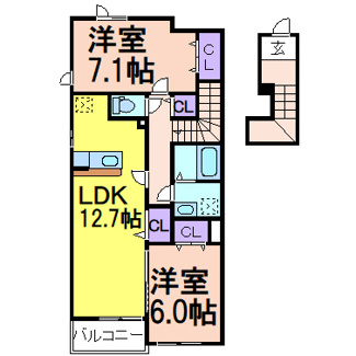 【間取り】 | アスカ　E棟 | 反転タイプの間取りです