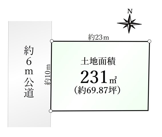 喜多方市桜ガ丘2丁目 限定1区画の区画図|　伸びやかな約6ｍ公道に面する整形地です
建築条件ございません、お好きなプランで建築できます