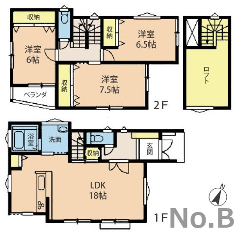 広島市東区上温品1丁目　新築一戸建て（全3棟）の間取り|No.B