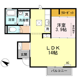 【間取り】 | ウィット室積Ⅵ　１LDK