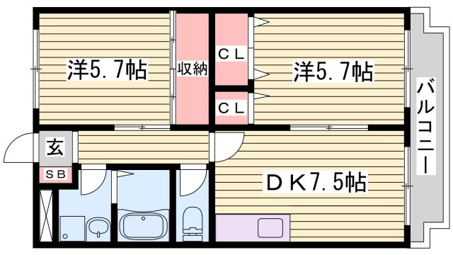神戸市西区伊川谷町有瀬の賃貸マンションの間取り