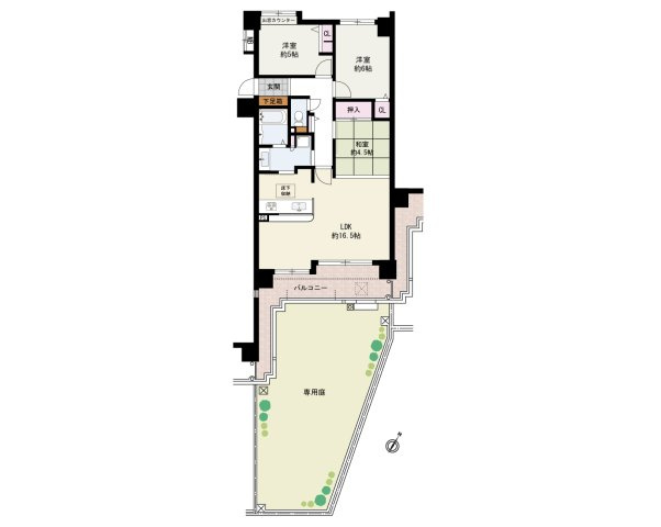 ネオハイツ東岸和田駅前の間取り|南向きバルコニー◎
価格2180万円、３LDK、専有面積71.01㎡、バルコニー面積13.75㎡