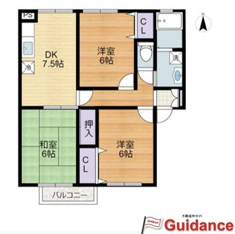 【その他】 | 天理市富堂町アパート | A棟間取図　3DK