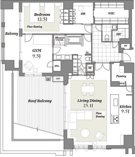 港区三田２丁目の賃貸マンションの間取り