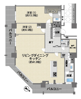 【間取り】 | ローレルスクエア大阪ベイタワー | 【間取り】最上階南東向きの2SLDK＋WIC☆LDKは約41帖　広々としております◎