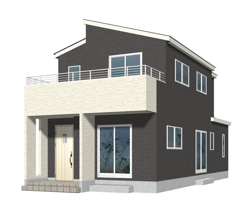 天童市老野森建売住宅【1号棟】の外観パース|2号棟。完成予想図。早期予約受付中！