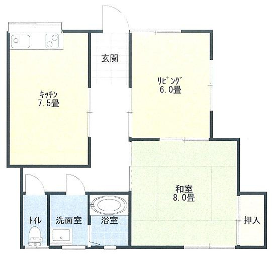 【間取り】 | 下飯岡貸家 | 南向き