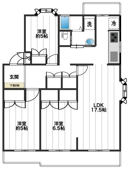 サンビーチ平塚1号棟の間取り|R2年に室内フルリノベーション済みです。