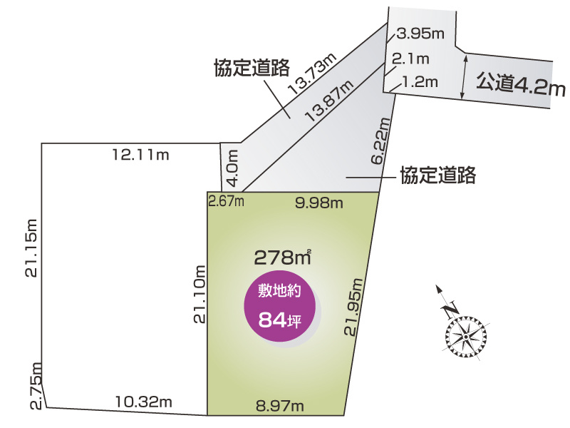 【区画図】1873-9、-11はお互いに利用できるスペースとして協定道路の扱いとなります