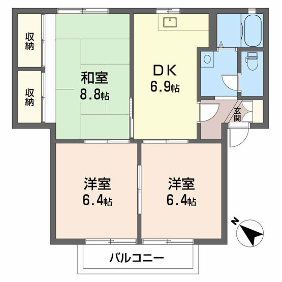 【間取り】 | ハイマート白石　C棟 | 3DKのお部屋です