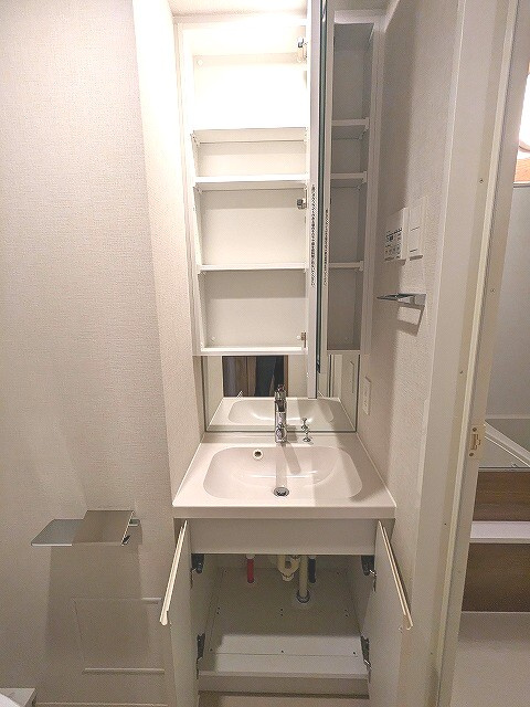 ワンルーフレジデンス新御徒町の設備|ハンドシャワー付き2面鏡付き独立洗面台です