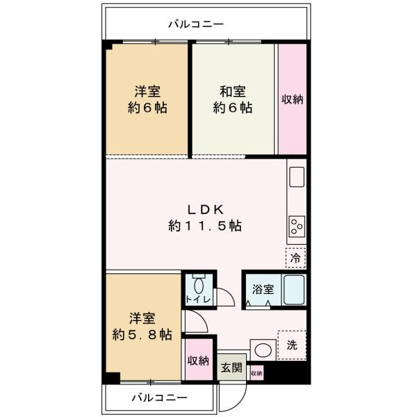 グランドハイツ和歌川の間取り|3LDK、専有面積59.66平米