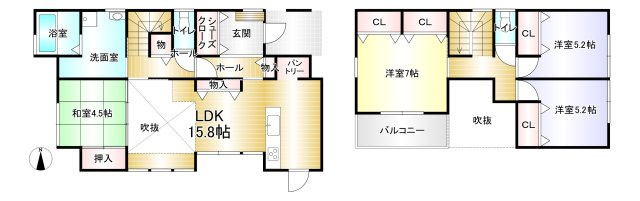 【間取り】 | 葛城市北花内　新築(全3区画）A号地 モデルハウス | リビングは吹抜で解放感あるので広く感じますよ(^^)/
