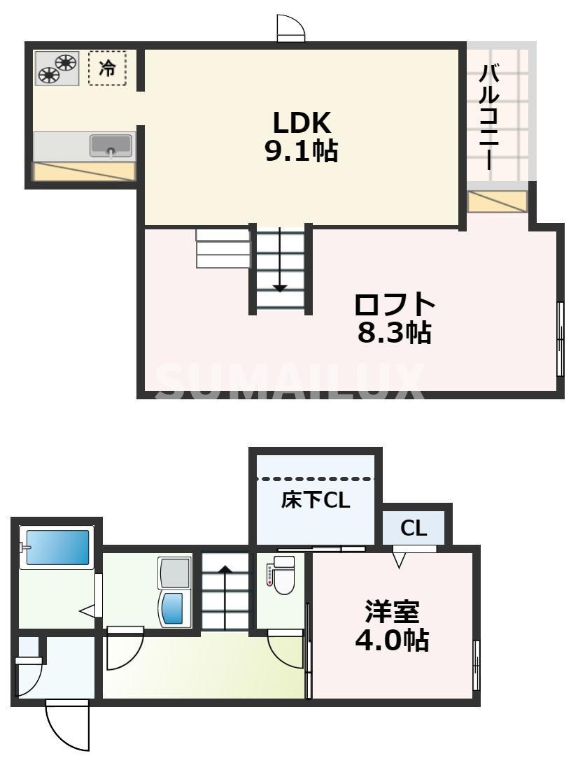 熊本市西区島崎２丁目のアパートの間取り