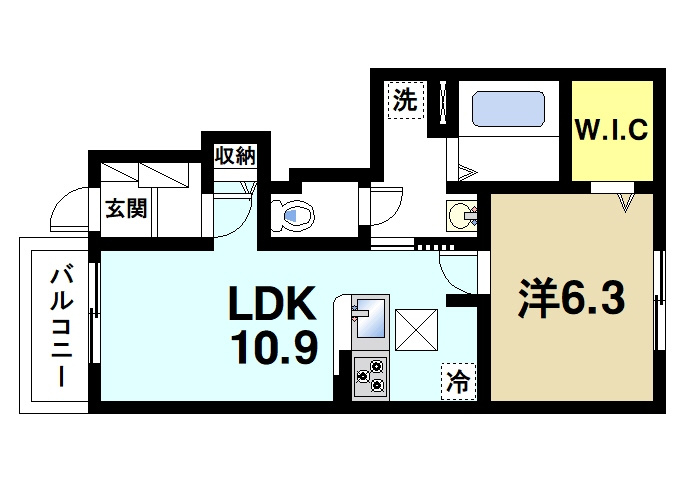 メゾンドカルム　Ⅰの間取り|生活環境良好の１LDKです