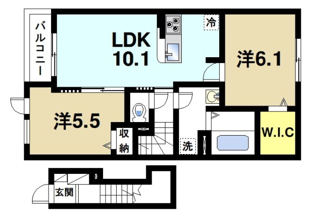 メゾンドカルム　Ⅰの間取り|カウンターキッチン付きのオシャレな間取りです