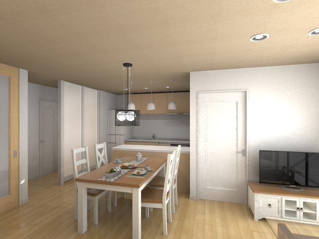 新神戸アパートメントの居間・リビング|リフォームプランパース②：ダイニング・キッチン