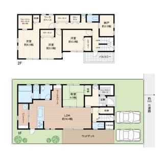 【参考プラン】 | 世田谷区野毛2丁目売地 | 参考プラン図　
駐車場2台を完備したゆとりのある4SLDKの2階建てのプランになります。
