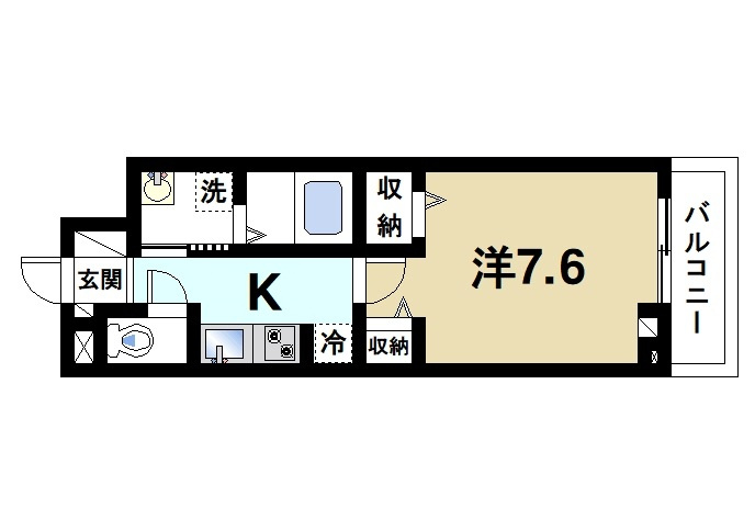 セレーノ東生駒Ｃの間取り|１Kの間取りです