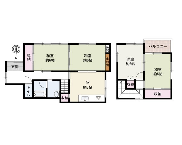 熊取町大久保南4丁目　中古戸建の間取り|４DK、土地面積：199.44㎡、建物面積：85.47㎡