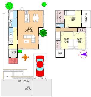 【参考プラン】 | 高槻市奥天神町2丁目　建築条件付売土地 | 【参考プラン例】
建物価格:2280万円(税込)
建物面積:105.31㎡(1F:57.52㎡、2F:47.79㎡)