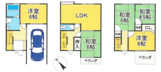 【間取り】 | 一庫　中古戸建 | ５LDK＋電動シャッター付き車庫付
土地面積　60.78㎡
建物面積　108.49㎡
是非自分好みにリフォームして理想のマイホームを実現してください☆