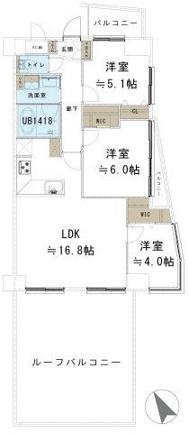 【間取り】 | ルミエール文京伝通院 3F | LDK・洋室6.0帖・洋室5.1帖　二重サッシ新規設置