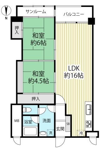 駅徒歩１分の駅近マンション■南向き１１階部分■２ＬＤＫ■周辺施設充実の住環境■賀陽コーポラスの間取り