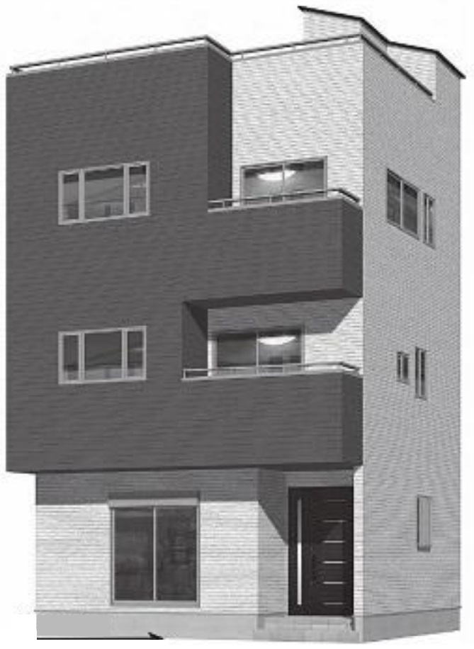 越谷市南荻島新築戸建て　プラスワンリビングのある家の外観パース|外観パースです。