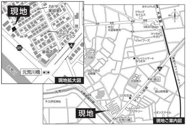 越谷市南荻島新築戸建て　プラスワンリビングのある家の地図