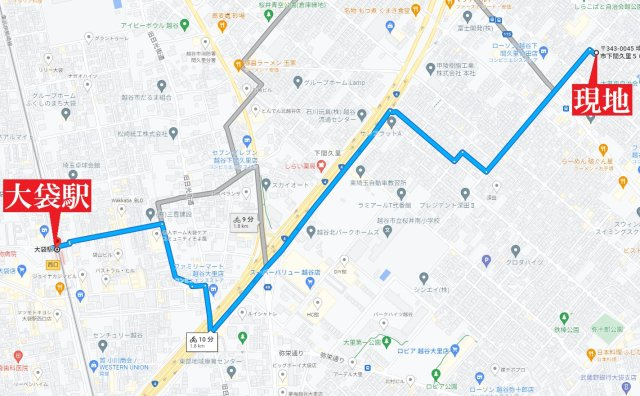 越谷市下間久里売地　建築条件なしの地図
