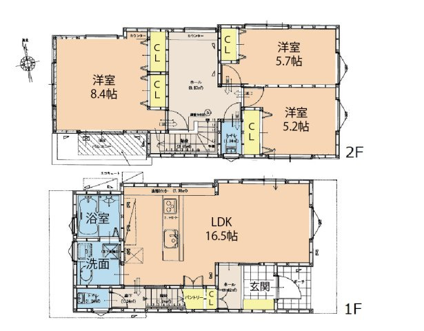 広島市安佐北区落合南8丁目　新築一戸建ての間取り