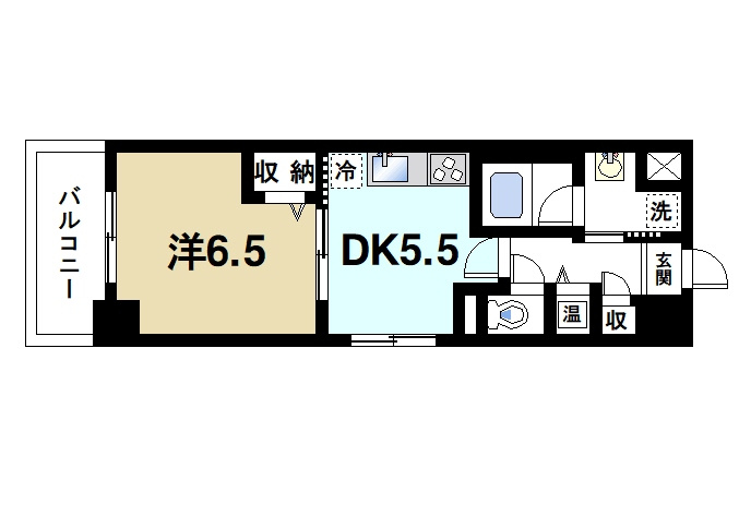 アルヴァローレ生駒の間取り|しっかりとした収納付きの1DKです。