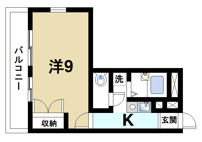 シャルマン南紀寺の間取り|ゆったり暮らせる1Kの間取りです。